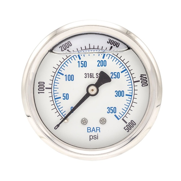 Pro 2 1/2 in Dial, 0/5000 PSI & Bar, 1/4 in NPT, Back Mount Glycerin Filled Pressure Gauge PRO-302L-254R-01 - main